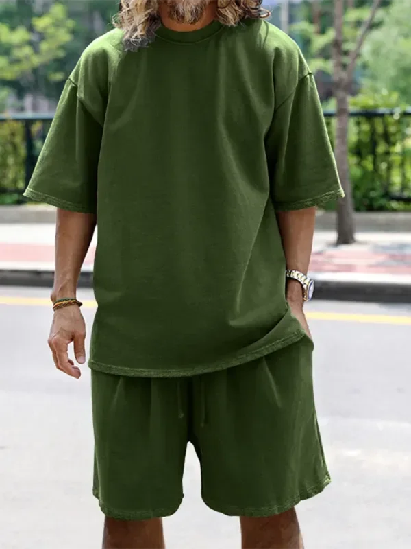 Relaxed Casual Solid Shorts Two-Piece Set - Solid Casual Shorts Two-Piece Set - LeStyleParfait