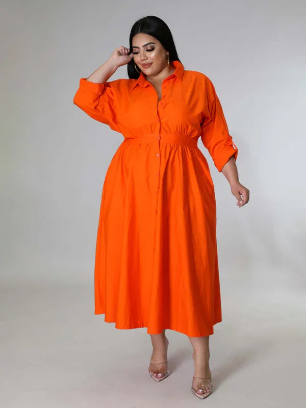 Relaxed Lapel Collar Midi Shirt Dress-Midi Dress-LeStyleParfait fashion image