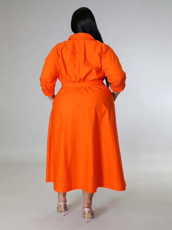 Relaxed Lapel Collar Midi Shirt Dress-Midi Dress-LeStyleParfait