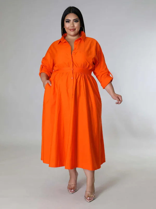 Relaxed Lapel Collar Midi Shirt Dress-Midi Dress-LeStyleParfait