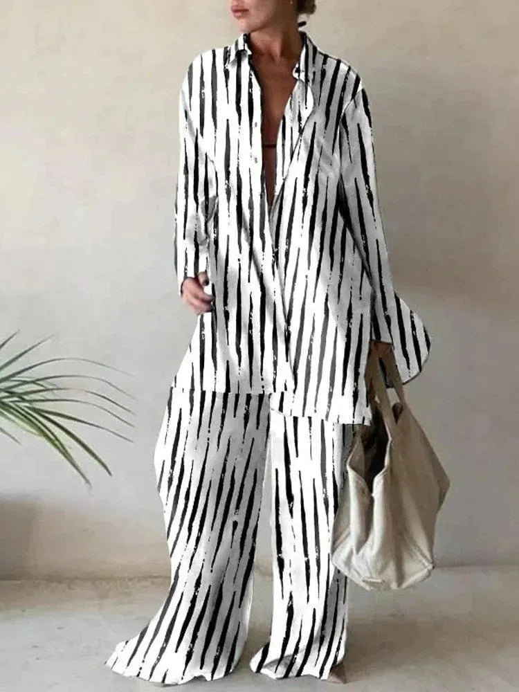 Relaxed Two-Piece Geometric Trouser Set - Geometric Trouser Set - LeStyleParfait