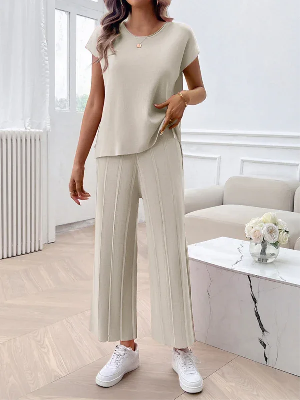 Relaxed Women Casual Beige Two-Piece Set - Casual Two-Piece Set - LeStyleParfait