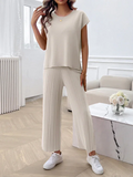 Relaxed Women Casual Beige Two-Piece Set - Casual Two-Piece Set - LeStyleParfait