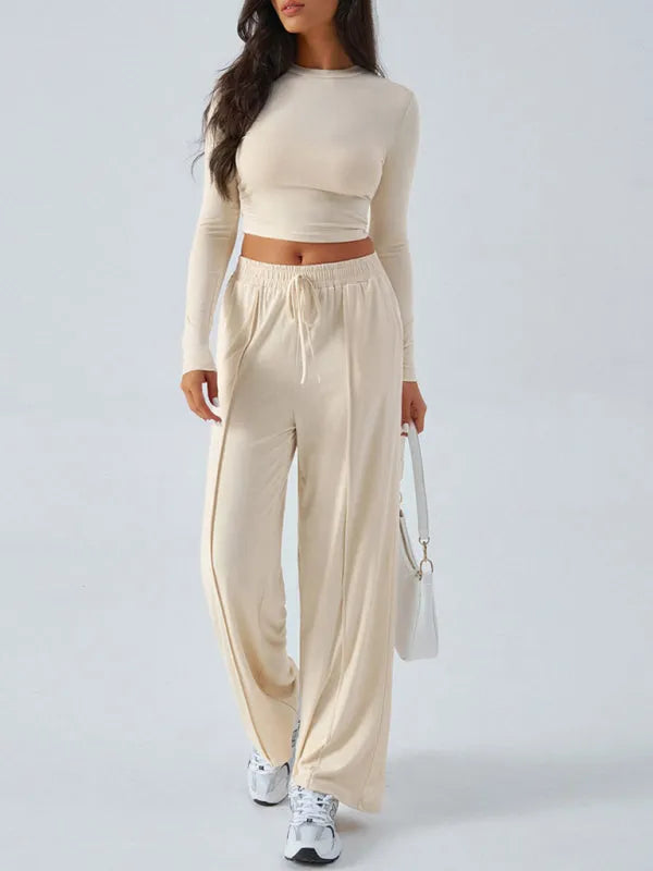 Relaxed Women Casual Jersey Two-Piece Set - Casual Pants Set - LeStyleParfait