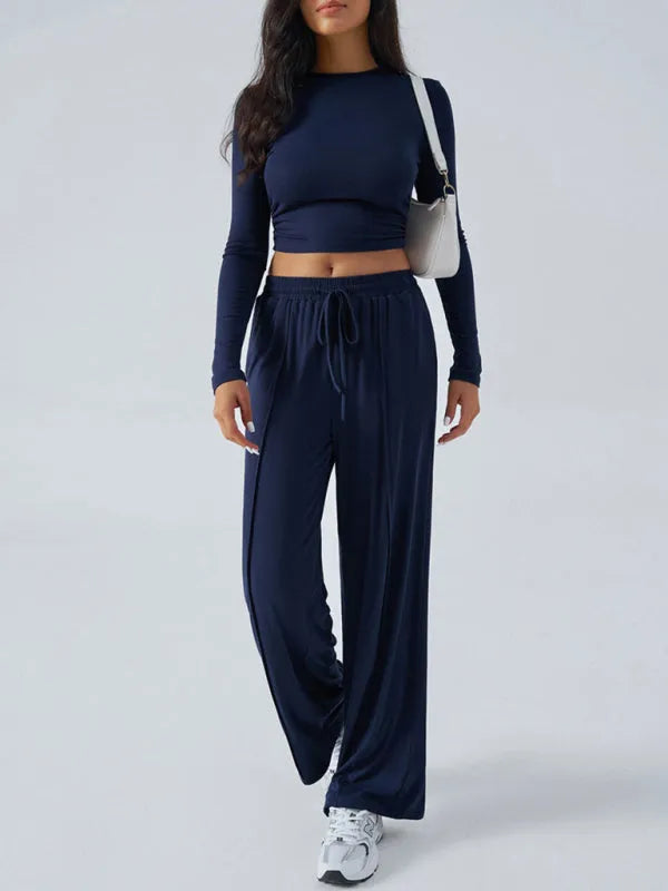 Relaxed Women Casual Jersey Two-Piece Set - Casual Pants Set - LeStyleParfait