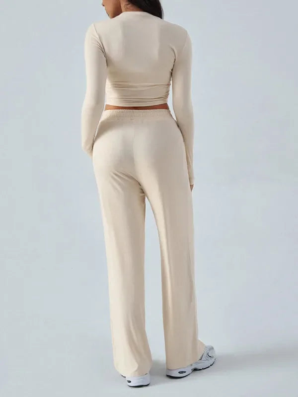 Relaxed Women Casual Jersey Two-Piece Set - Casual Pants Set - LeStyleParfait