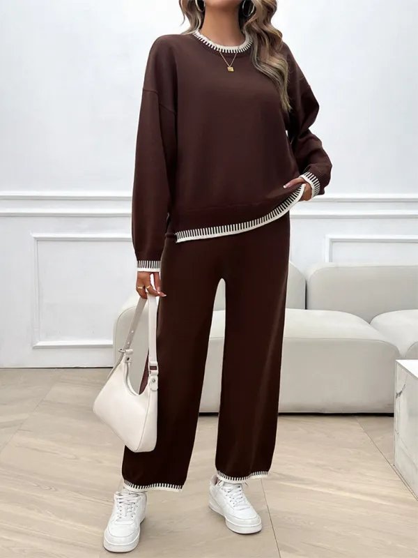 Relaxed Women Casual Knit Two-Piece Set - Casual Knit Set - LeStyleParfait