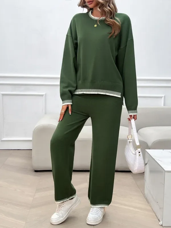 Relaxed Women Casual Knit Two-Piece Set - Casual Knit Set - LeStyleParfait