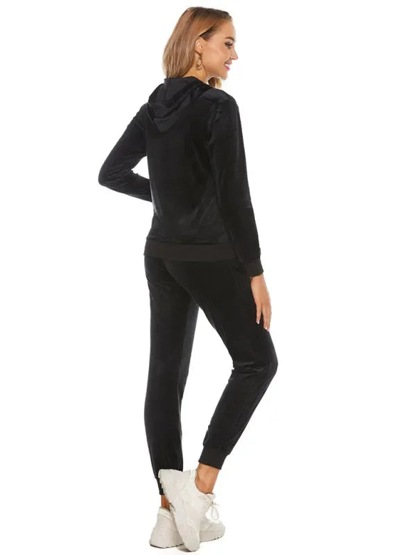 Relaxed Women Casual Velvet Two-Piece Set - Casual Jogger Set - LeStyleParfait