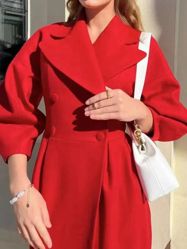 Retro Court Style Woolen Overcoat with Lantern Sleeves - Overcoat - LeStyleParfait