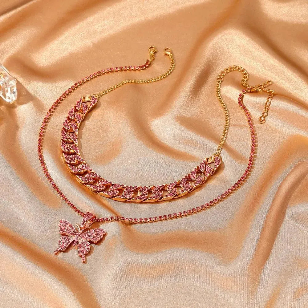 Rhinestone Butterfly Pendant Necklace - Pendant Necklace - LeStyleParfait