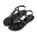 Rhinestones T-Strap Flat Sandals - Sandals - LeStyleParfait