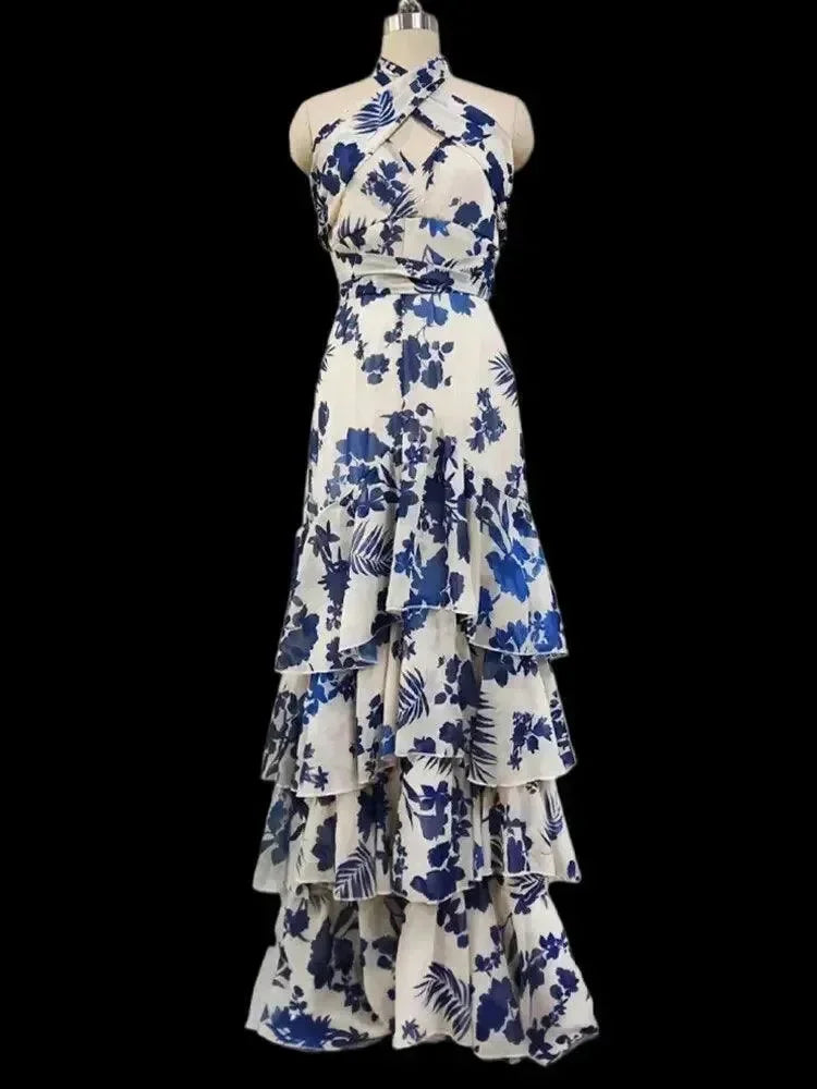 Blue Floral Sleeveless Maxi Dress - Floral Dress - LeStyleParfait