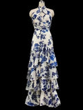 Blue Floral Sleeveless Maxi Dress - Floral Dress - LeStyleParfait