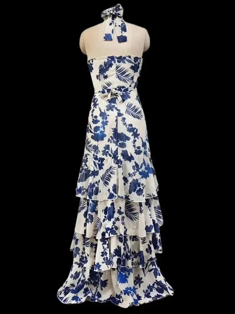 Blue Floral Sleeveless Maxi Dress - Floral Dress - LeStyleParfait