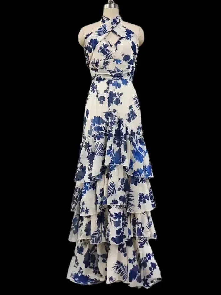 Blue Floral Sleeveless Maxi Dress - Floral Dress - LeStyleParfait