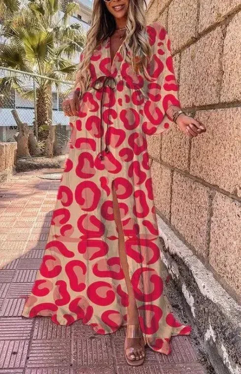 LeStyleParfait Women Dress Maxi Dress Maxi/Long Dress Long Sleeves Floral V-Neck-Maxi Dress