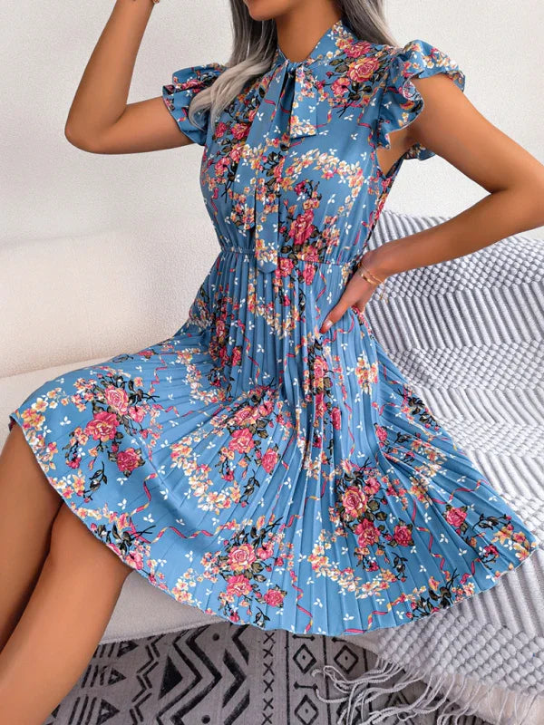 A-line,A-line dress,brunch,brunch dress,chiffon,chiffon dress,floral,floral dress,floral midi dress,flowy,flowy dress,high-neck,high-neck dress,ladies Wrinkle resistant,midi,midi dress,midi hem dress,pleated,pleated dress,puff sleeve,puff sleeves dress,Quick drying midi dress,ruffles,slip-on,slip-on dress,spring,spring dress,straight-LeStyleParfait