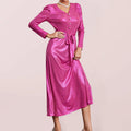 Women Elegant Satin Wrap Midi Dress - Wrap Midi Dress - LeStyleParfait