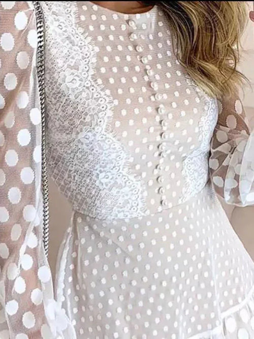 Women Elegant Dotted Lace Mini Dress - Pattern Mini Dress - LeStyleParfait