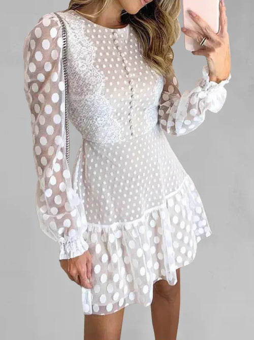 Women Elegant Dotted Lace Mini Dress - Pattern Mini Dress - LeStyleParfait