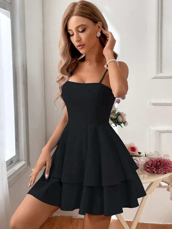 A-line,a-line dress,cotton,cotton dress,Easy Slip-On Fit,ladies Breathable,layered,Lightweight,mini,mini hemline dress,party,party dress,regular,regular dress,sleeveless,sleeveless dress,slip-on,slip-on dress,solid,solid dress,solid mini dress,square,square neckline dress,straight,summer,summer dress,tiered,Tiered Design mini dress,tiered dress-LeStyleParfait