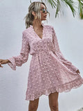 A-line,a-line dress,brunch,brunch dress,casual dress,chiffon,flowy,flowy dress,high-waist dress,jacquard dress,ladies Wrinkle Resistant,long sleeve,long sleeves with ruffle cuffs dress,mini,mini dress,polka dot,polka dot dress,pullover dress,Quick Drying mini dress,ruffle hem dress,ruffled,ruffles,slip-on,spring,spring dress,V-neck,v-neck dress-LeStyleParfait