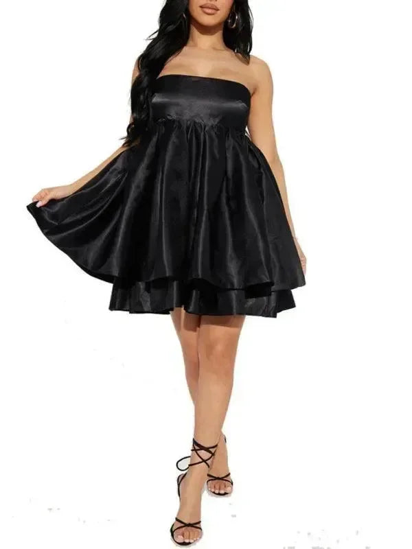 LeStyleParfait Women Dress Mini Dress Midi-Dress Sleeveless Plain-Solid -Mini Dress