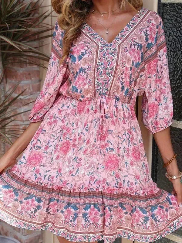 Romantic Floral Chiffon Balloon Mini Dress