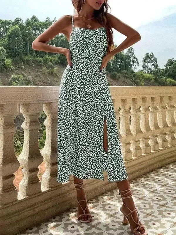 Romantic Floral Cotton Square Neck Midi Dress