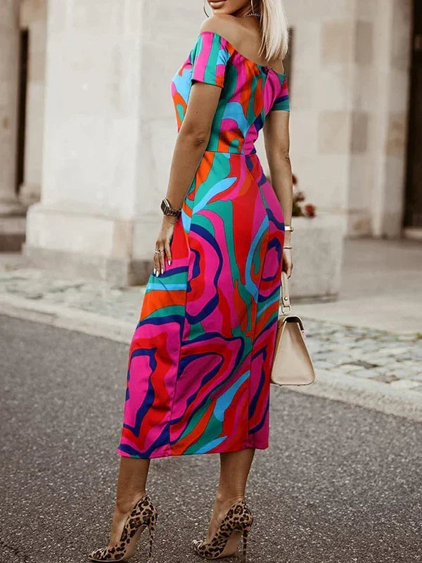 Romantic Pink Floral Chiffon Midi Dress