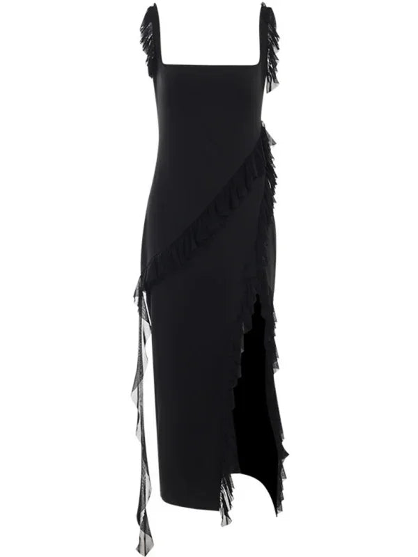Romantic Red Chiffon Maxi Evening Dress