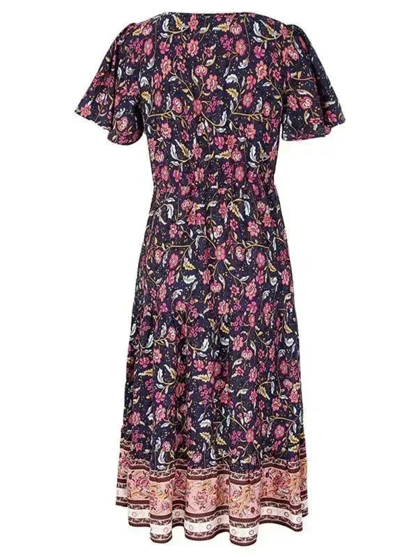 Romantic Red Floral Cotton Maxi Dress
