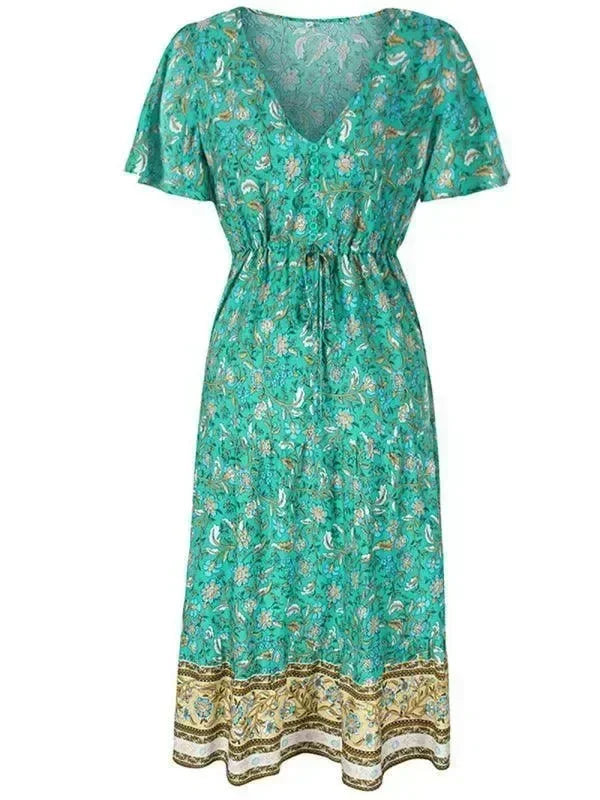 Romantic Red Floral Cotton Maxi Dress