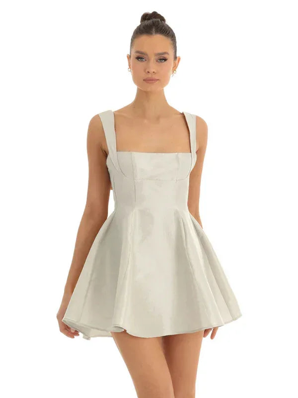 Romantic Satin Bow Skater Mini Dress