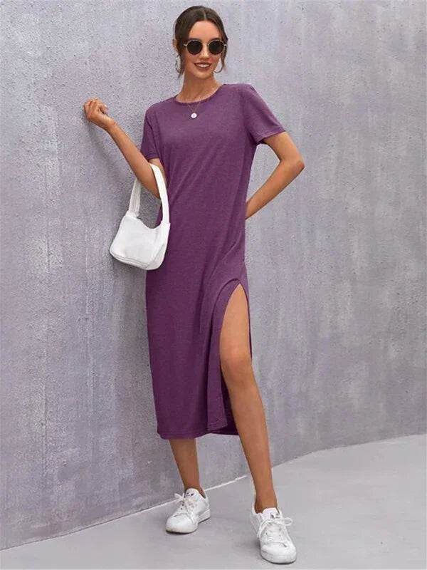 Women Elegant Solid Pink Midi Dress - Solid Midi Dress - LeStyleParfait