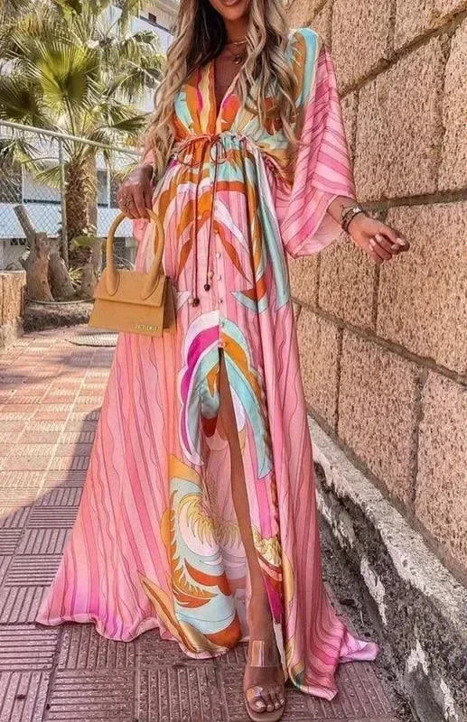 Romantic Yellow Floral Chiffon Maxi Dress