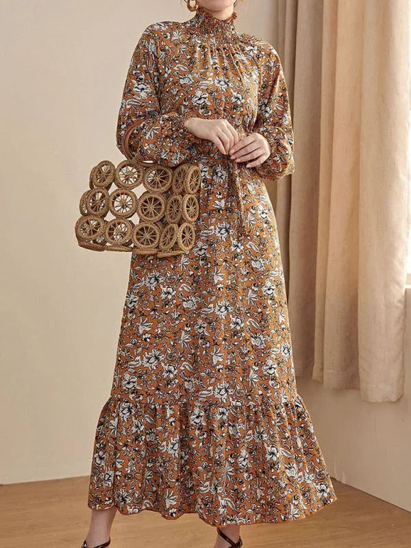 Romantic Yellow Floral Cotton Midi Dress