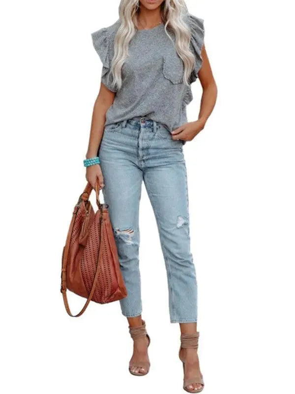 Ruffled Short-Sleeved Women Top - Women Tops - LeStyleParfait