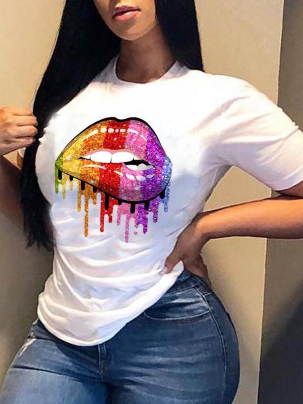 Sexy Lips Print Women T-Shirt - T-Shirts - LeStyleParfait