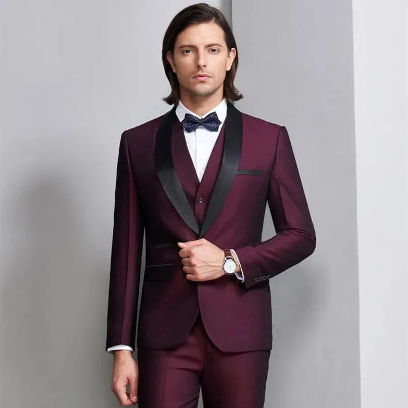Shawl Collar Tuxedo 3 Piece Suit - Tuxedo Suit - LeStyleParfait