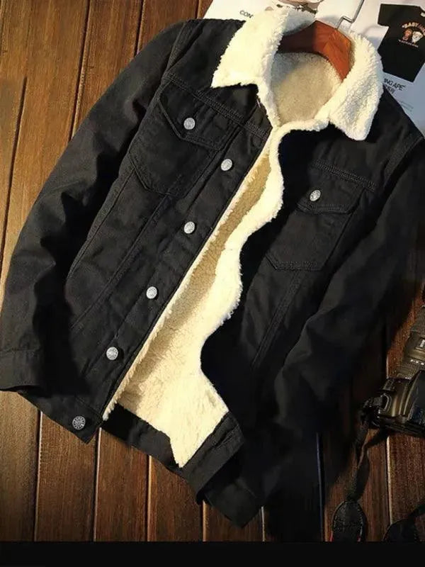 Sherpa Button Fleece Men Winter Denim Jacket - Winter Jacket - LeStyleParfait