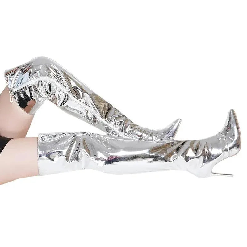 Shinny Pointed Women Knee High Boots - Knee High Boots - LeStyleParfait