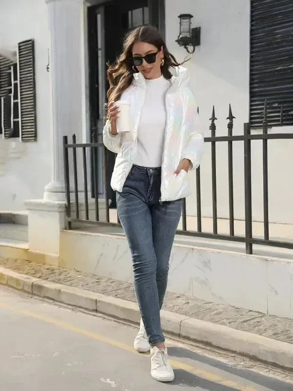 Shiny Hooded Women Parka Jacket - Winter Jacket - LeStyleParfait