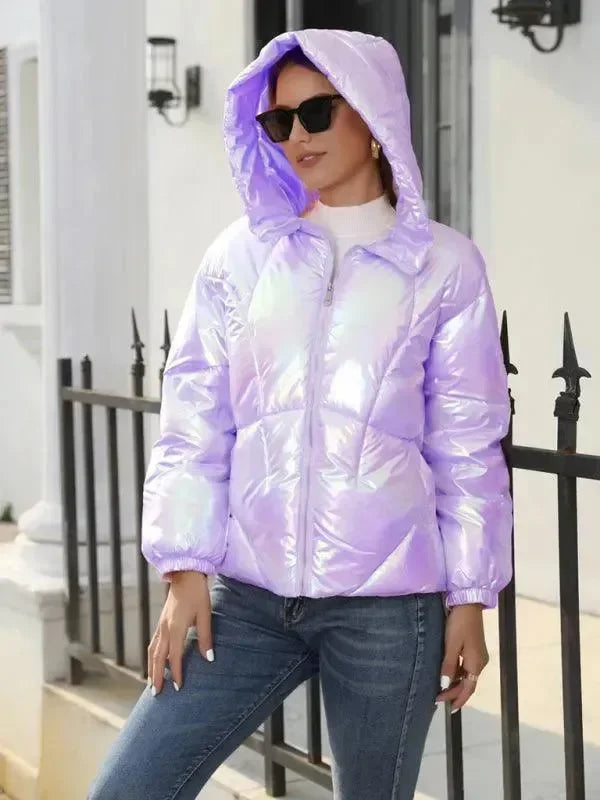 Shiny Hooded Women Parka Jacket - Winter Jacket - LeStyleParfait