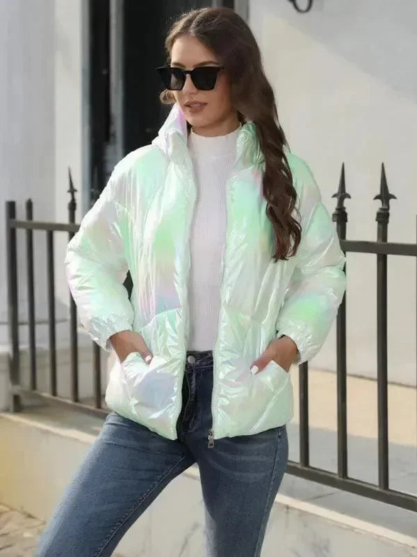 Shiny Hooded Women Parka Jacket - Winter Jacket - LeStyleParfait