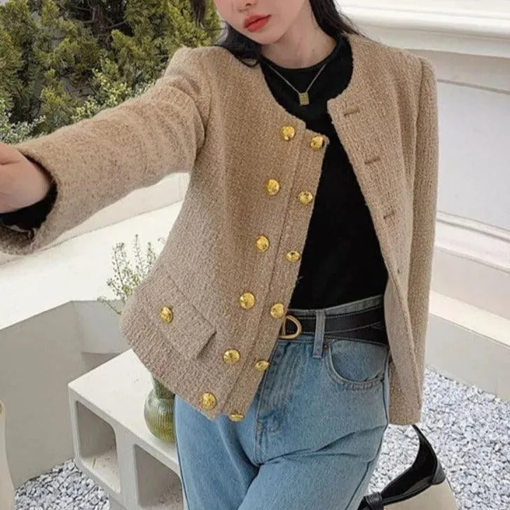 Short Double Breasted Tweed Jacket - Tweed Blazer - LeStyleParfait