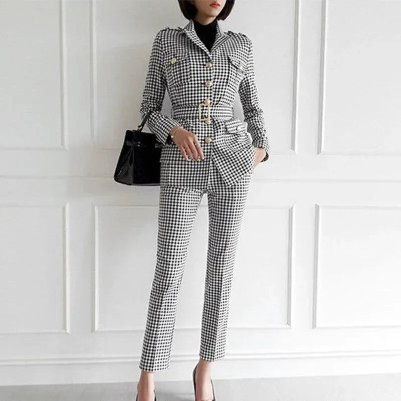 Slim Fit Plaid Women Pantsuit - Pantsuit - LeStyleParfait