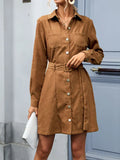 Women Sophisticated Brown Suede Mini Dress - Solid Mini Dress - LeStyleParfait