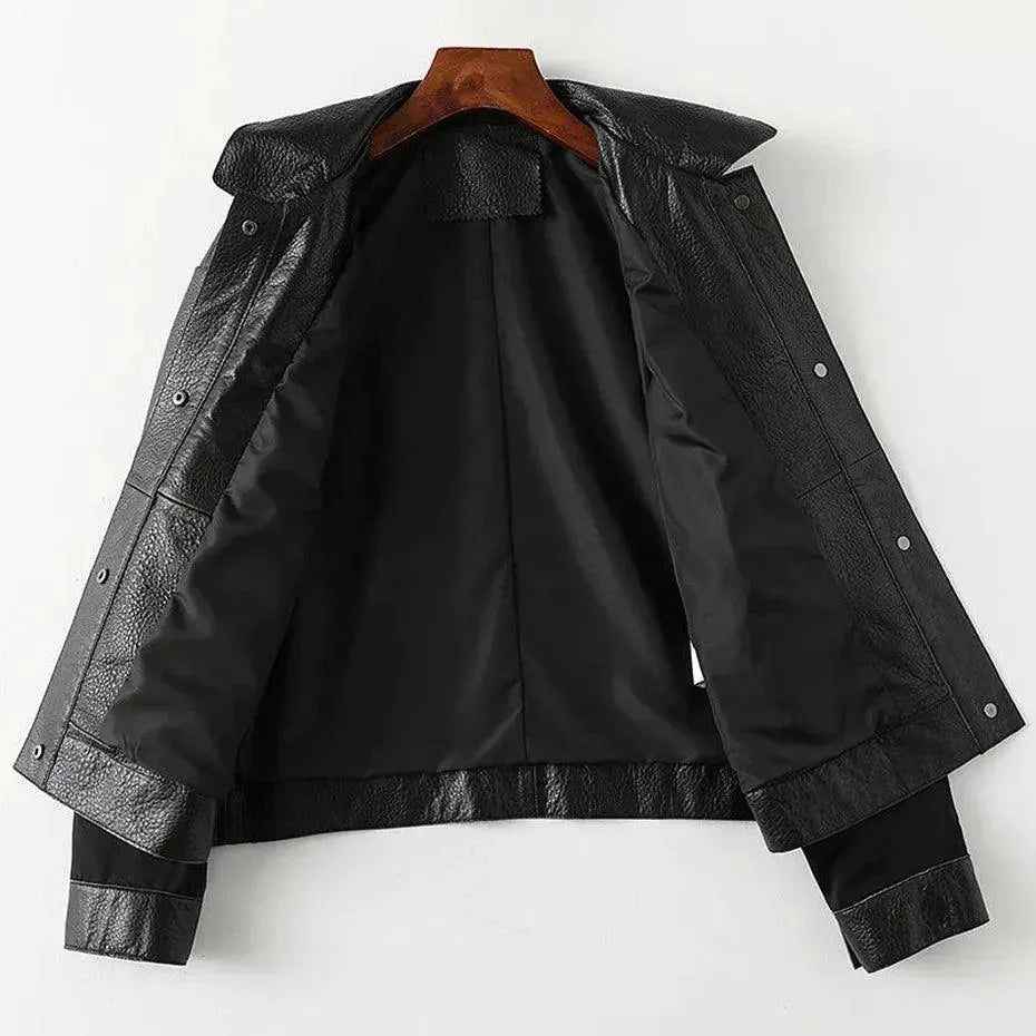 Spliced Leather Jacket For Women - Leather Jacket - LeStyleParfait
